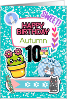 Autumn 10th Birthday Custom Name Colorful Notebook and Stickers card