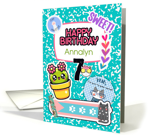 Annalyn 7th Birthday Custom Name Colorful Notebook and Stickers card