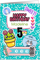 Madeline 5th Birthday Custom Name Colorful Notebook and Stickers card