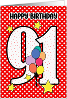 91st Birthday Festive and Bright Balloons and Stars card