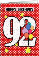 92nd Birthday Festive and Bright Balloons and Stars card