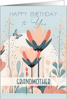 Grandmother Birthday Beautiful Stylized Flowers in Teal and Peach card