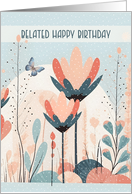 Belated Birthday Beautiful Stylized Flowers in Teal and Peach card