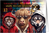 Tween 12th Birthday Wild Hipster Animals with Graffiti card