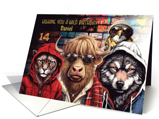 Daniel 14th Birthday Custom Name Wild Hipster Animals... (1900862)