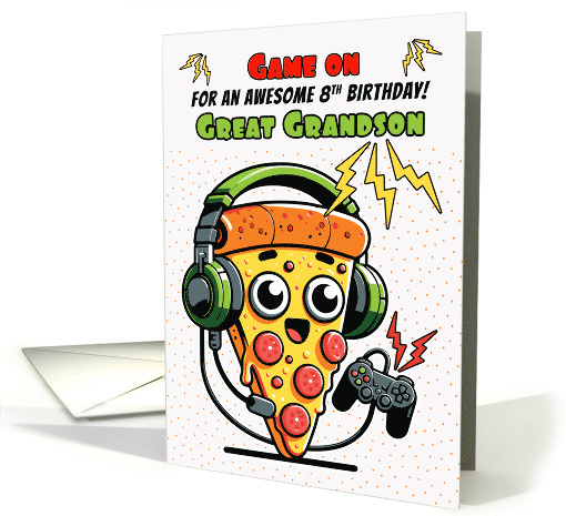 Great Grandson 8th Birthday Pizza Gamer Guy card (1918712)