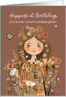 Great Granddaughter Birthday Young Girl in Flowers with Butterflies card