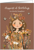 Daughter Birthday Young Girl in Flowers with Butterflies card