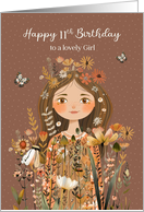To Young Girl 11th Birthday Pretty Girl in Flowers with Butterflies card