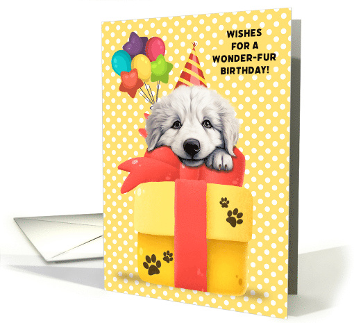 Great Pyrenees Birthday Greeting with Balloons and Mouse card
