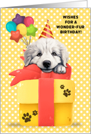 Great Pyrenees Birthday Greeting with Balloons and Mouse card