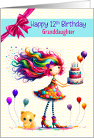 Granddaughter 12th Birthday Colorful Girl and Balloons card
