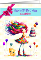 Grandniece 8th Birthday Colorful Girl and Balloons card