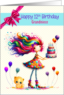 Grandniece 12th Birthday Colorful Girl and Balloons card