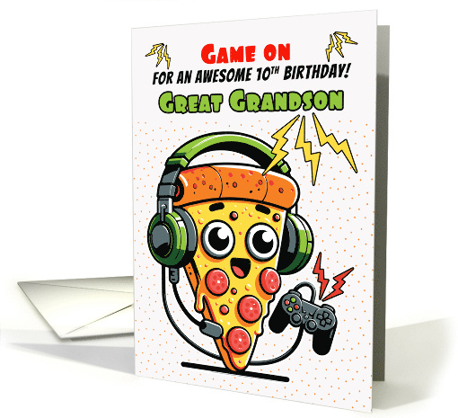 Great Grandson 10th Birthday Pizza Gamer Guy card (1932802)