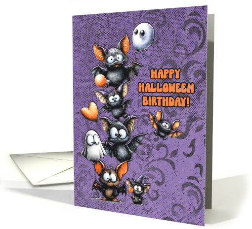 Halloween Birthday Cute Partying Bats with Balloons card (1947426)