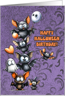 Halloween Birthday Cute Partying Bats with Balloons card