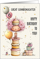 Great Granddaughter 18th Birthday Girl Sitting on Birthday Cake card