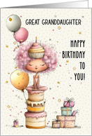 Great Granddaughter Birthday Girl Sitting on Birthday Cake card