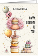 Goddaughter 18th Birthday Girl Sitting on Birthday Cake and Presents card