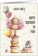 Great Niece 17th Birthday Girl Sitting on Birthday Cake and Presents card