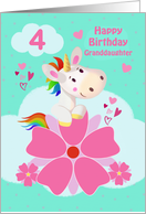 Granddaughter 4th Birthday Cute Unicorn and Clouds card
