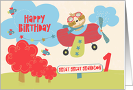 Great Great Grandson 1st Birthday Cute Sloth Flying a Plane card