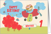 Brother 1st Birthday Cute Sloth Flying a Plane card