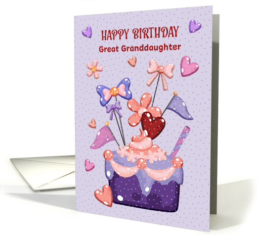 Great Granddaughter Birthday Cupcake Hearts and Polka Dots card