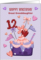 Great Granddaughter 12th Birthday Cupcake Hearts and Polka Dots card