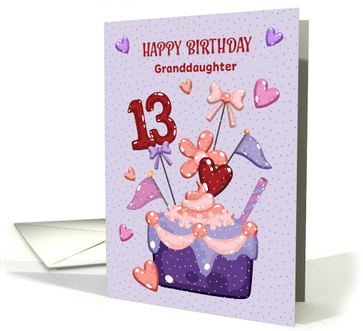 Granddaughter 13th Birthday Cupcake Hearts and Polka Dots card
