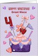 Great Niece 4th Birthday Cupcake Hearts card