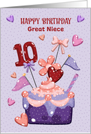 Great Niece 10th Birthday Cupcake Hearts card