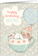 Great Niece 4th Birthday Adorable Bunny in Teacup card