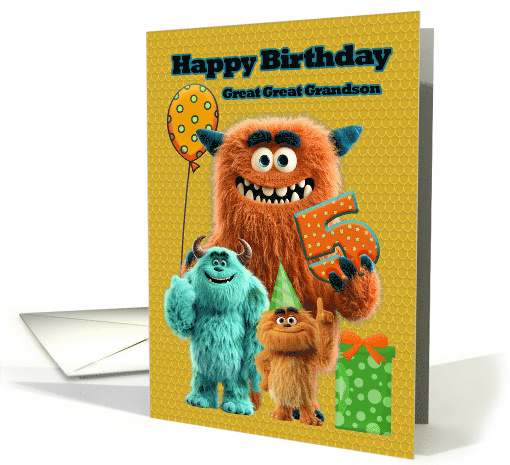 Great Great Grandson 5th Birthday Funny Monsters with Party Items card