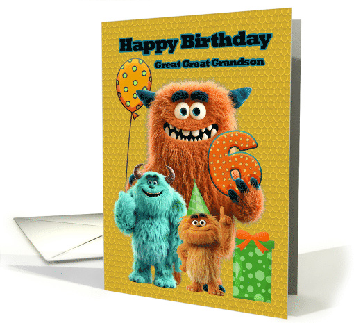 Great Great Grandson 6th Birthday Funny Monsters with Party Items card