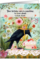 Great Aunt Birthday Whimsical Crow with Flowers and a Cake card