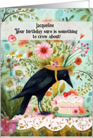 Jacqueline Custom Name Birthday Whimsical Crow with Flowers and Cake