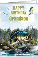 Grandson Birthday Custom Age Bass Fish and Fishing Lure card