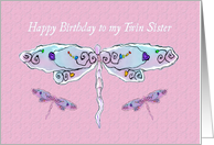 Happy Birthday Twin Sister with Pretty Dragonflies card