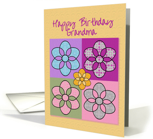 Happy Birthday Grandma Colorful Patchwork Flowers card (934617)
