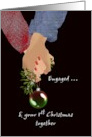 First Christmas Engaged Couple Holding Hands Mistletoe And Bauble card