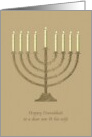 Hanukkah Greeting for Son and Wife Menorah with Lit Candles card