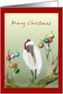 Christmas Wood Stork With Santa Hat Nest Decorated With Baubles card