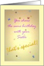 Sharing the Same Birthday with Sister Butterflies Dragonflies Stars card
