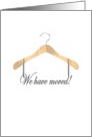 We’ve moved, Announcement on clothes hanger card