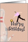 Bowling Birthday Ball And Pins Lady Bowler card