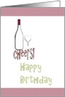Birthday Cheers Sketch Of Wine Bottle And Glass card