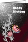 Birthday Abstract Florals in Pink and Grey card