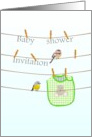 Baby Shower Invitation Birds and Bib on Washing Line card